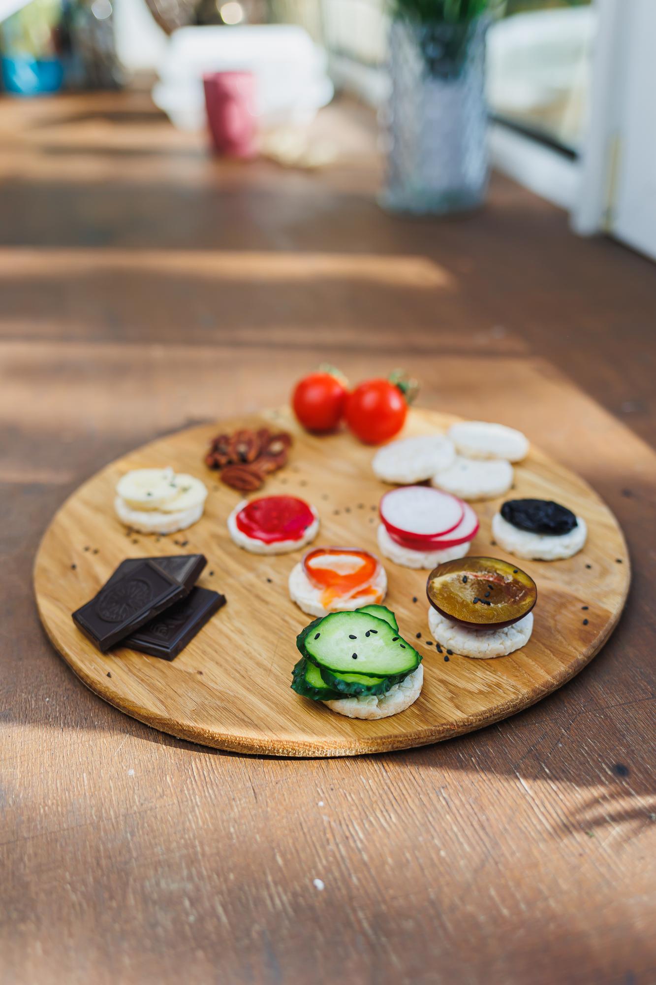Wooden table with tasting plates